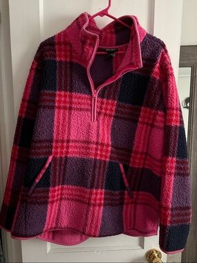Wrangler Retro Plaid Half-Zip Fleece Jacket - Pink